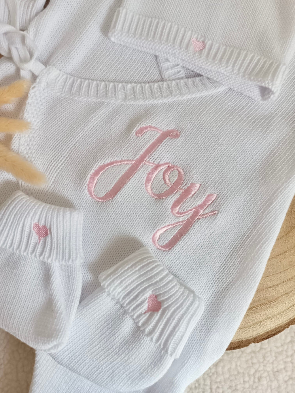 Combinaison blanche 100% coton, 3 pièces, 0/3 mois - personnalisable -