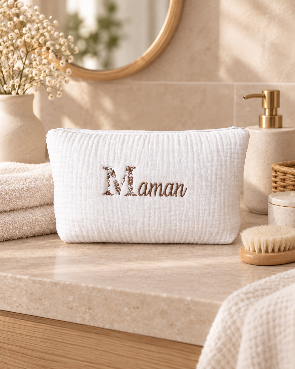 Trousse personnalisée bébé en gaze de coton