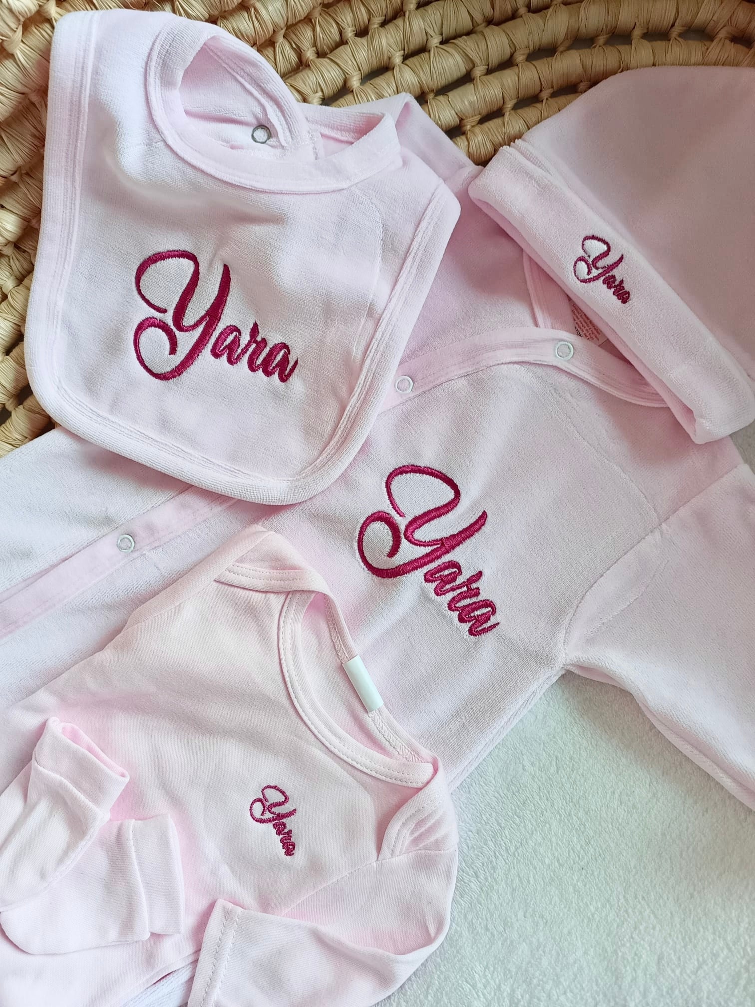 Dors bien velours rose, 5 pièces - plusieurs tailles -