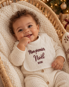 Bavoir bébé brodé – Mon premier Noël 2026