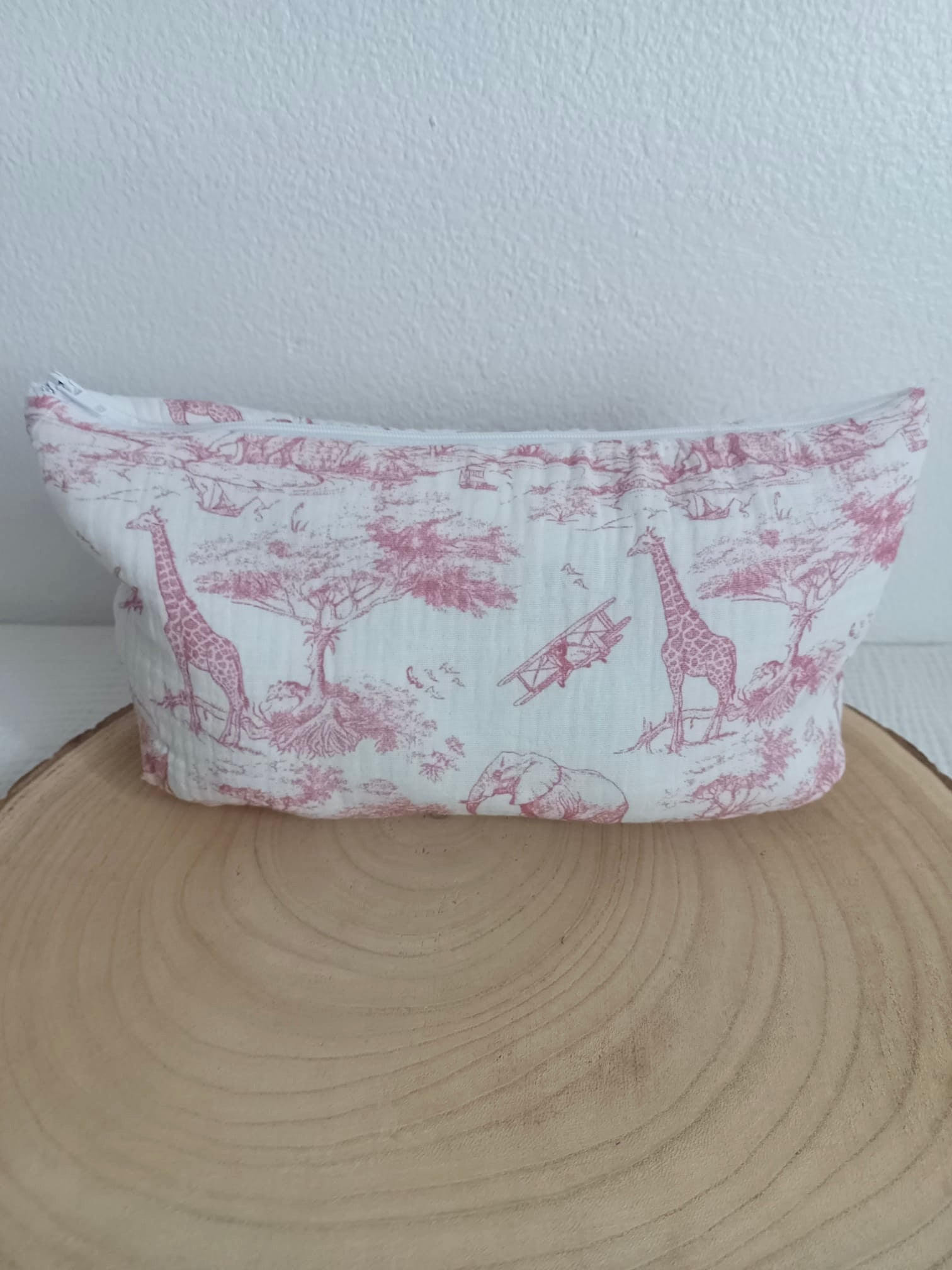 Trousse en gaze de coton safari tons rose/fushia - personnalisable -
