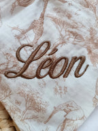 Doudou lapin en gaze de coton safari tons beige - personnalisable -