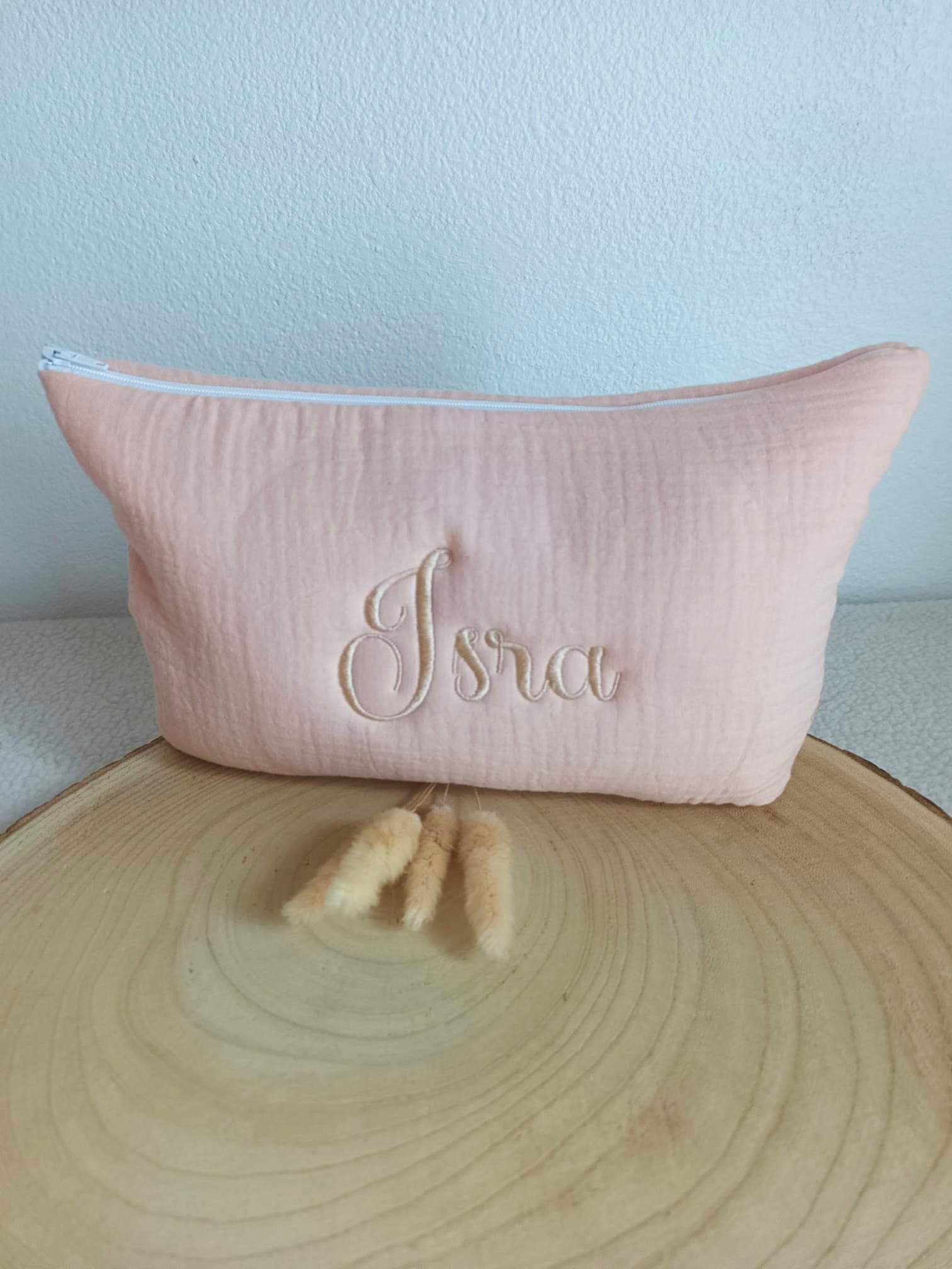 Trousse en gaze de coton abricot - personnalisable -