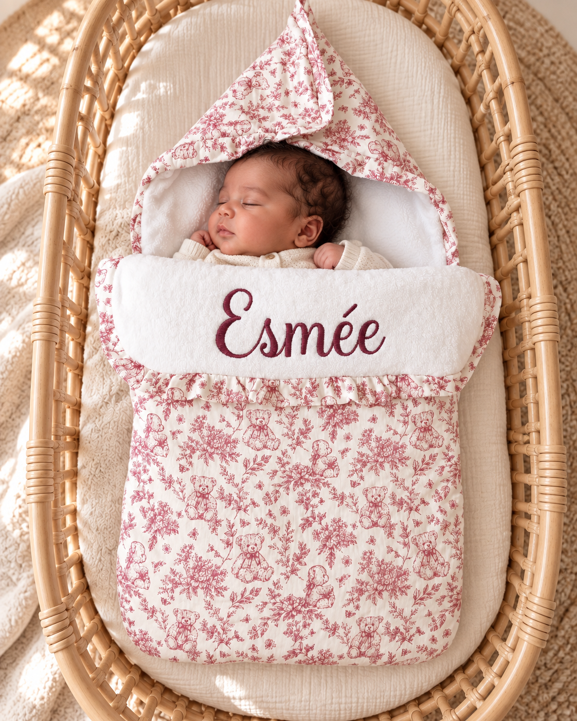 Nid d’ange personnalisé bébé en gaze de coton – Rêve d’Ourson