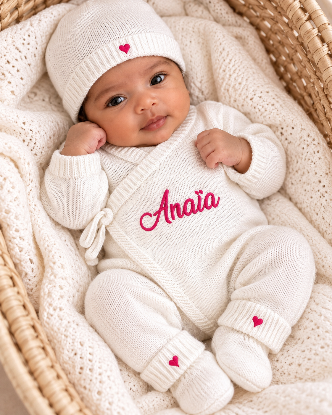 Combinaison naissance personnalisée 100% coton – ensemble 3 pièces