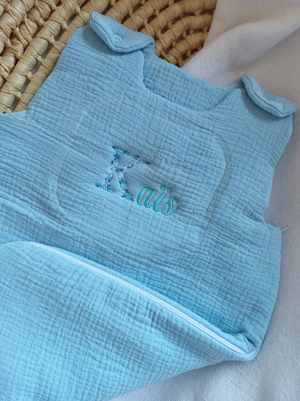 Gigoteuse molletonée en gaze de coton bleu ciel