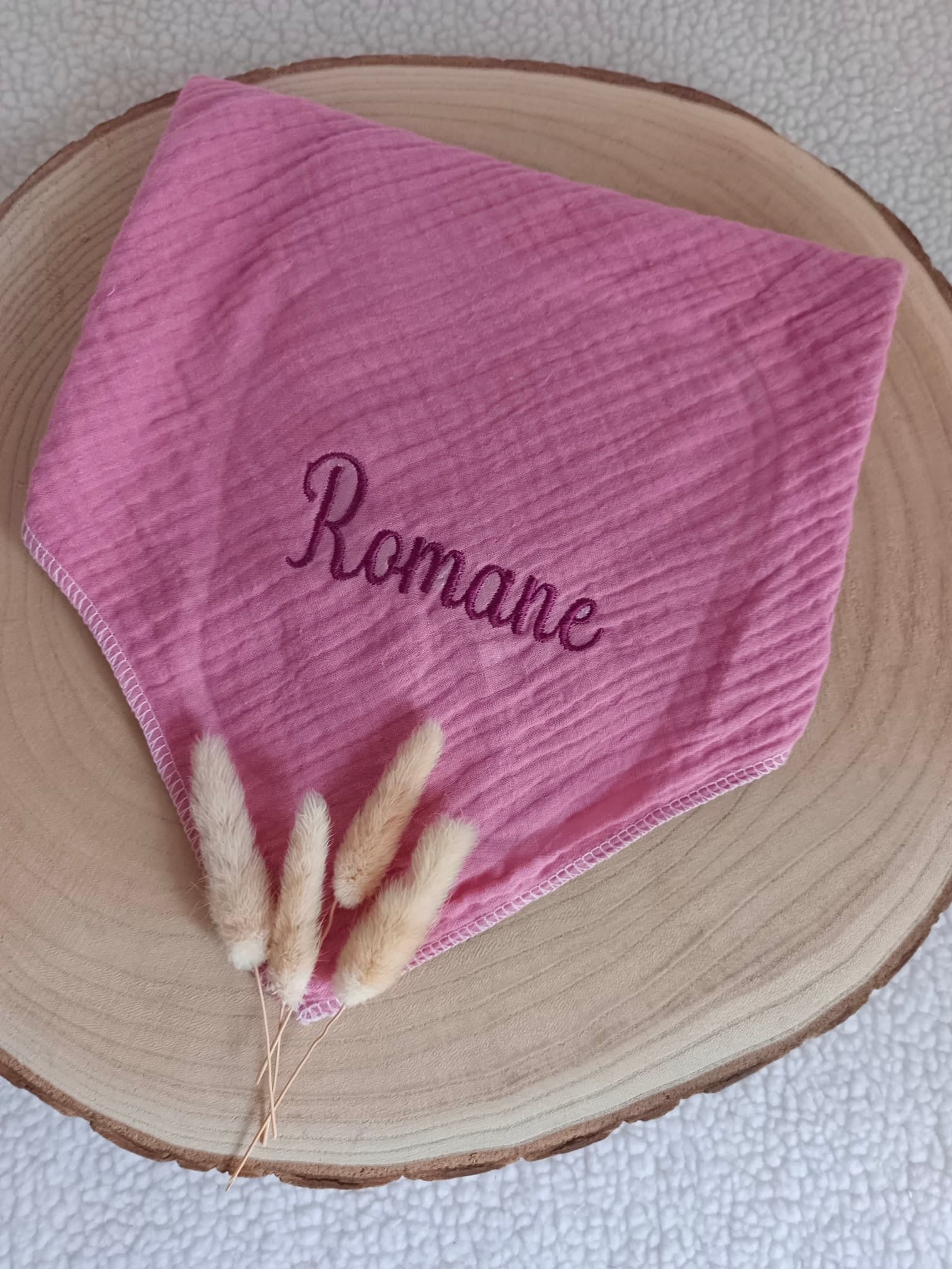 Lange en gaze de coton framboise/fushia 60*60 personnalisable