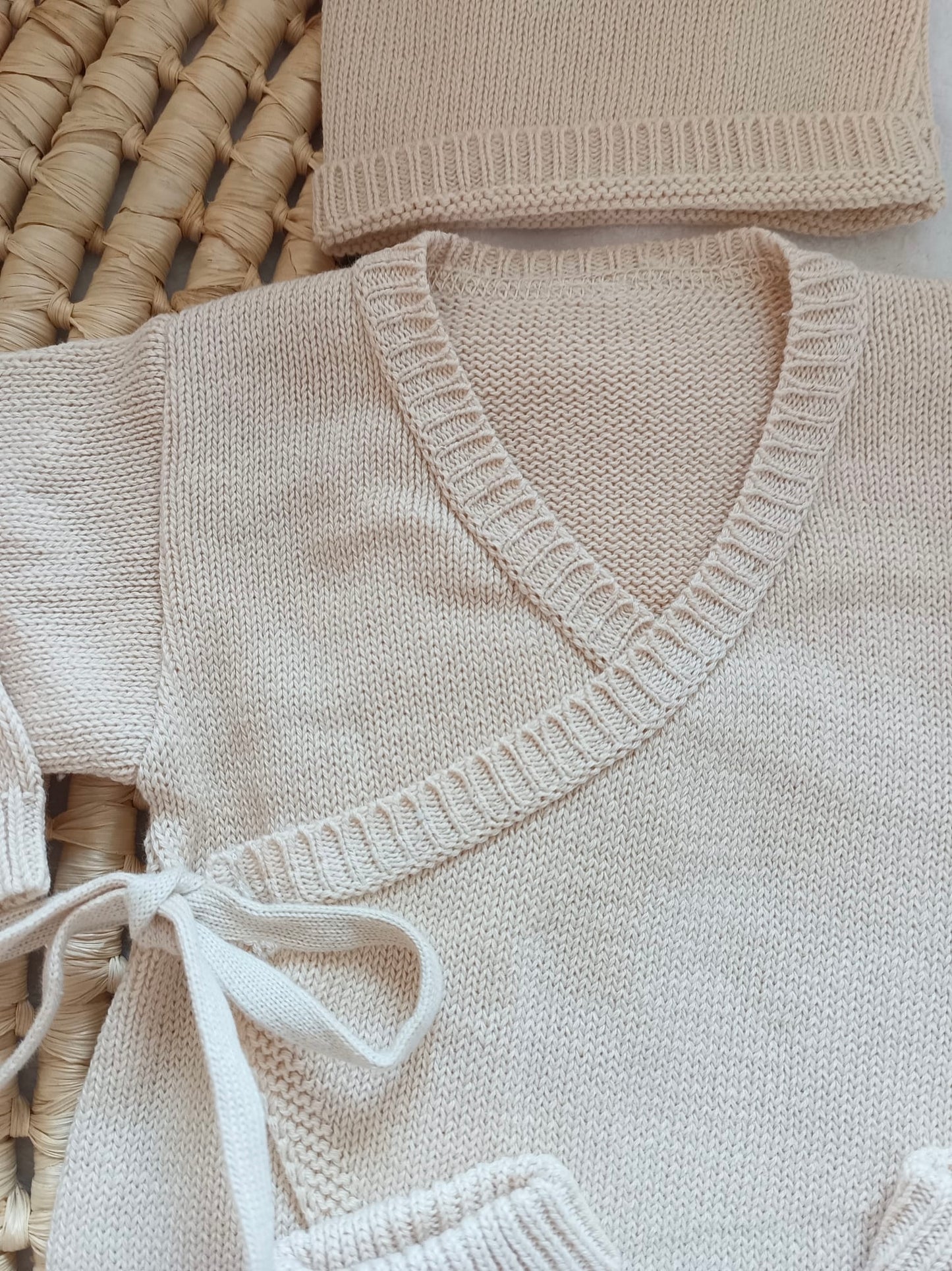 Combinaison beige 100% coton, 3 pièces, 0/3 mois - personnalisable -