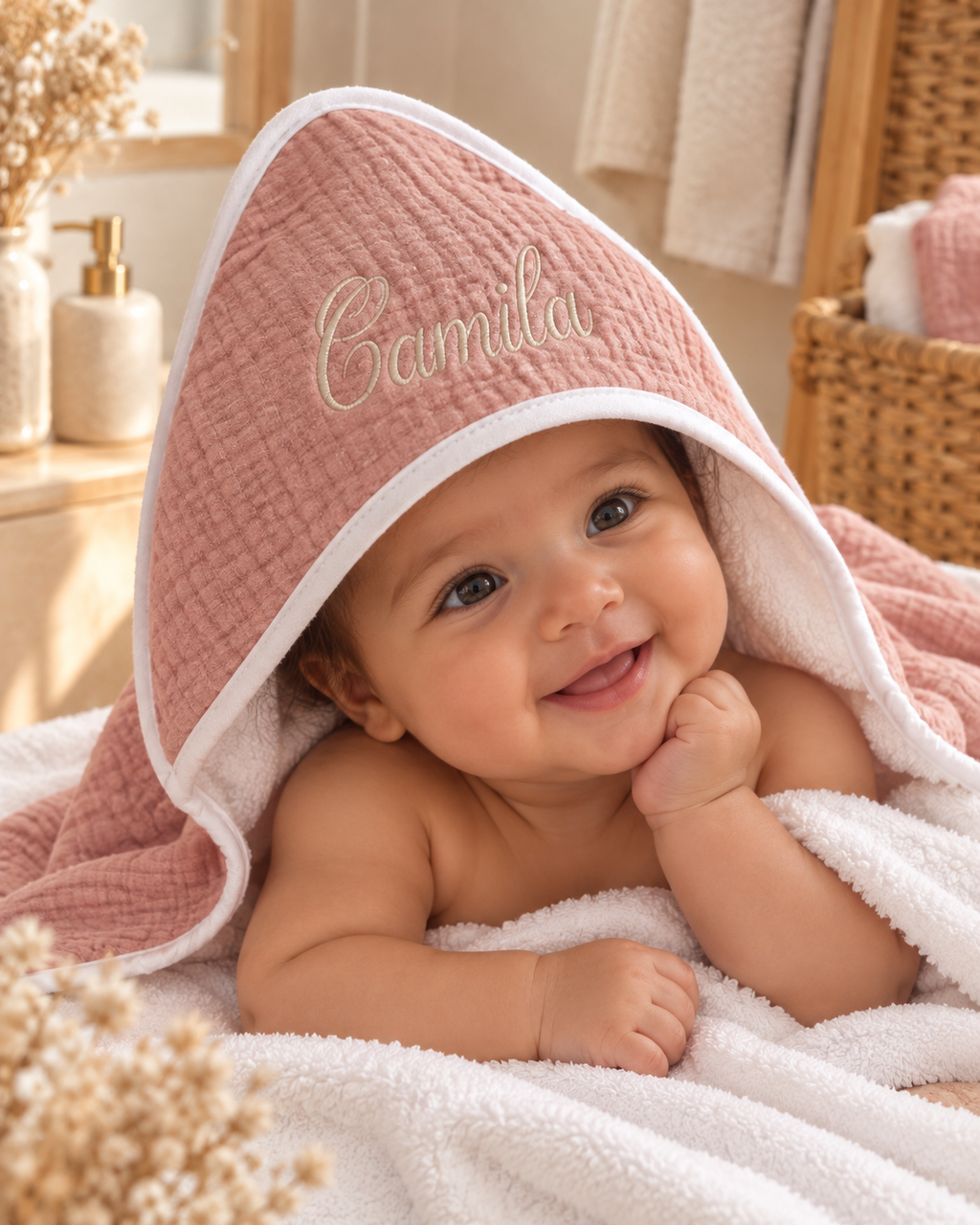 Cape de bain personnalisée bébé en gaze de coton