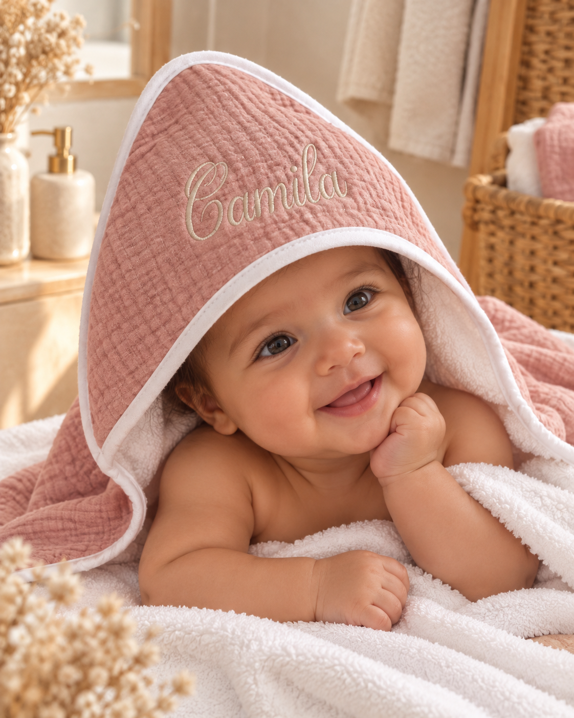 Cape de bain personnalisée bébé en gaze de coton