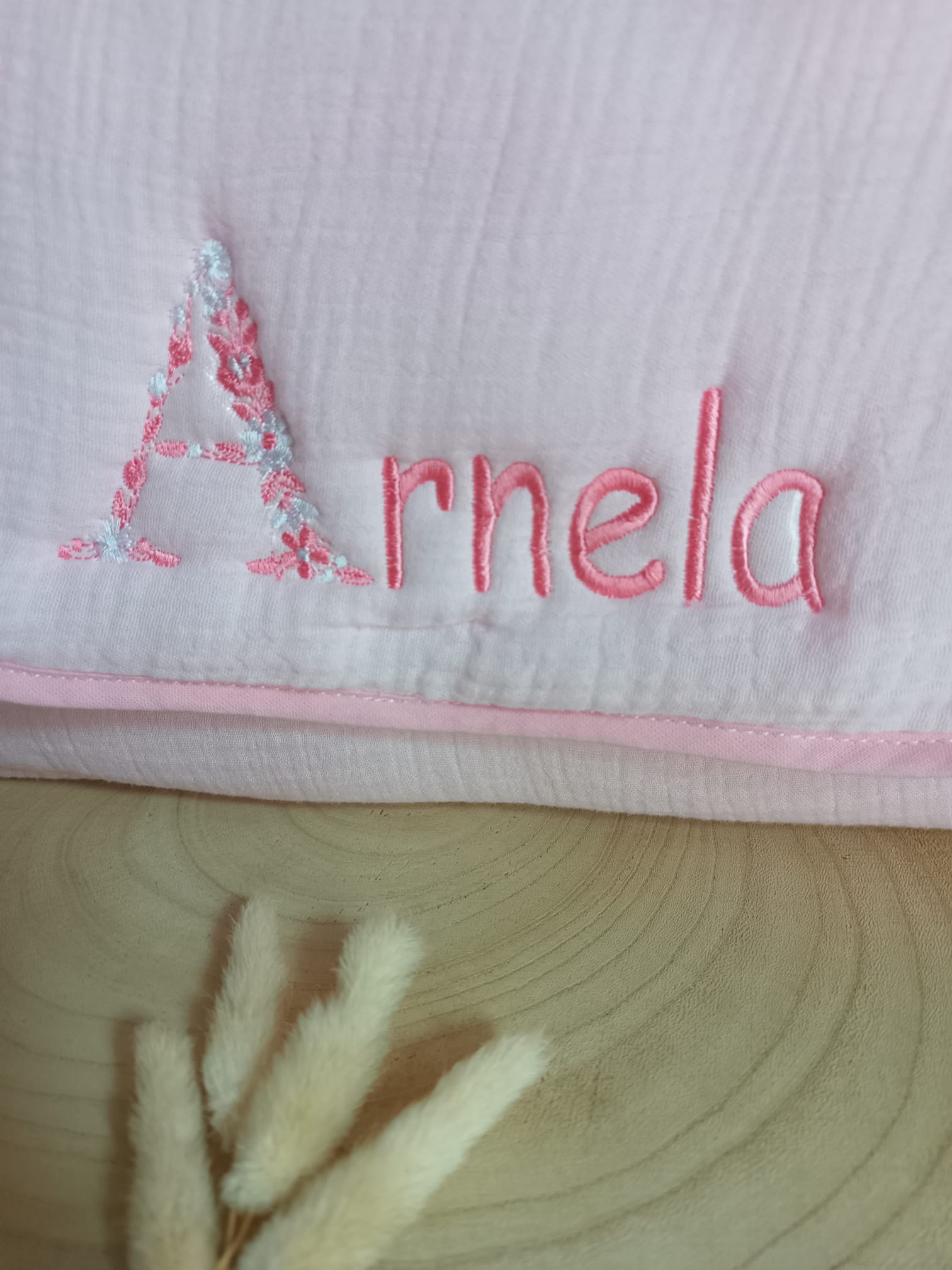 Sac à langer en gaze de coton rose - personnalisable -
