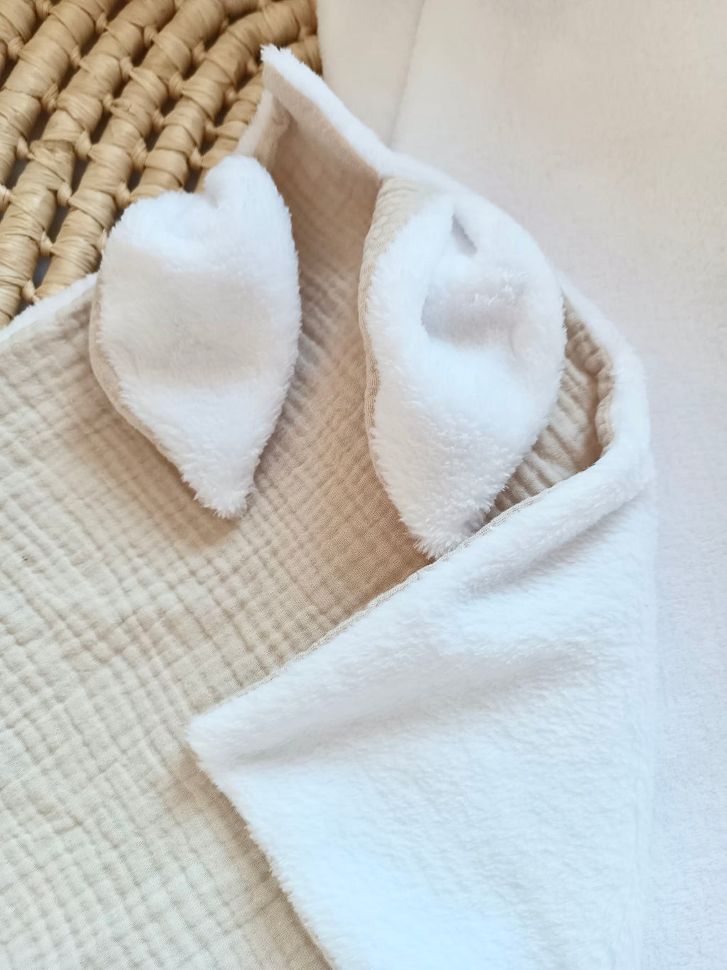 Doudou lange gaze de coton et polaire - beige - personnalisable -
