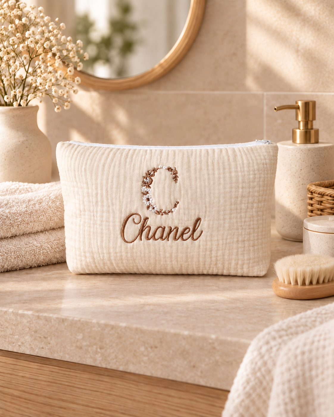 Trousse personnalisée bébé en gaze de coton