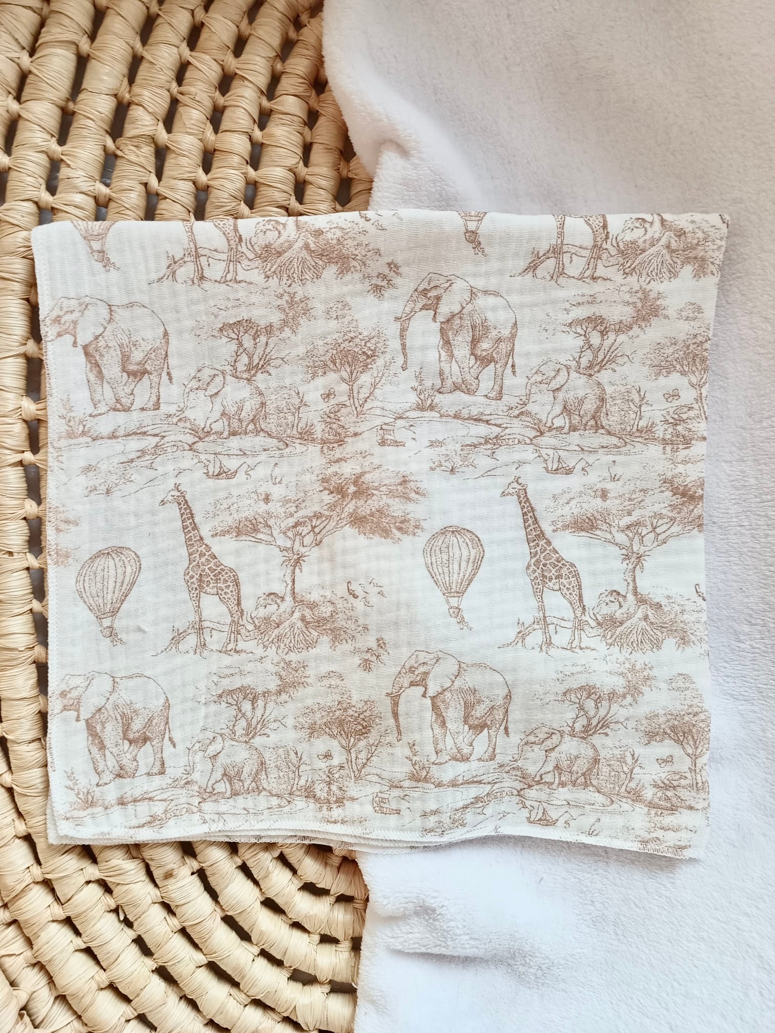 Lange en gaze de coton safari tons beige 60*60 personnalisable