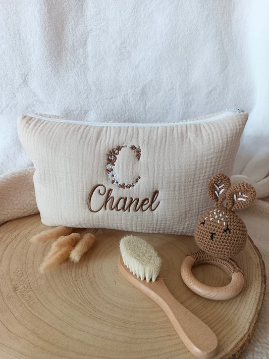 Trousse en gaze de coton beige - personnalisable -