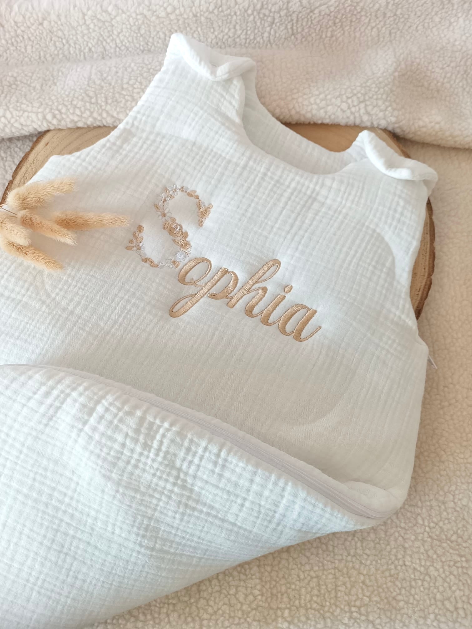 Gigoteuse molletonée en gaze de coton blanc