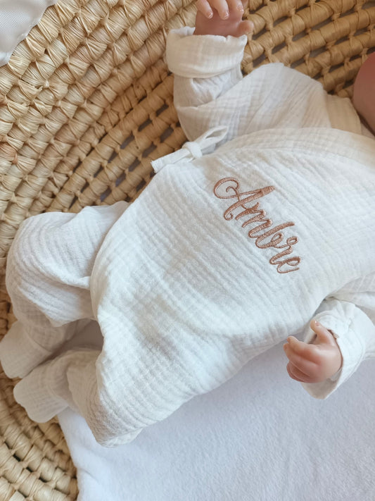 Pyjama cache cœur blanc 100% coton