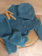 Tenue naissance bleu 0/3 mois - avec Lettre Fleuries à personnaliser + cœurs - personnalisable