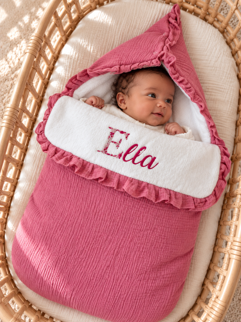 Nid d’ange personnalisé bébé en gaze de coton