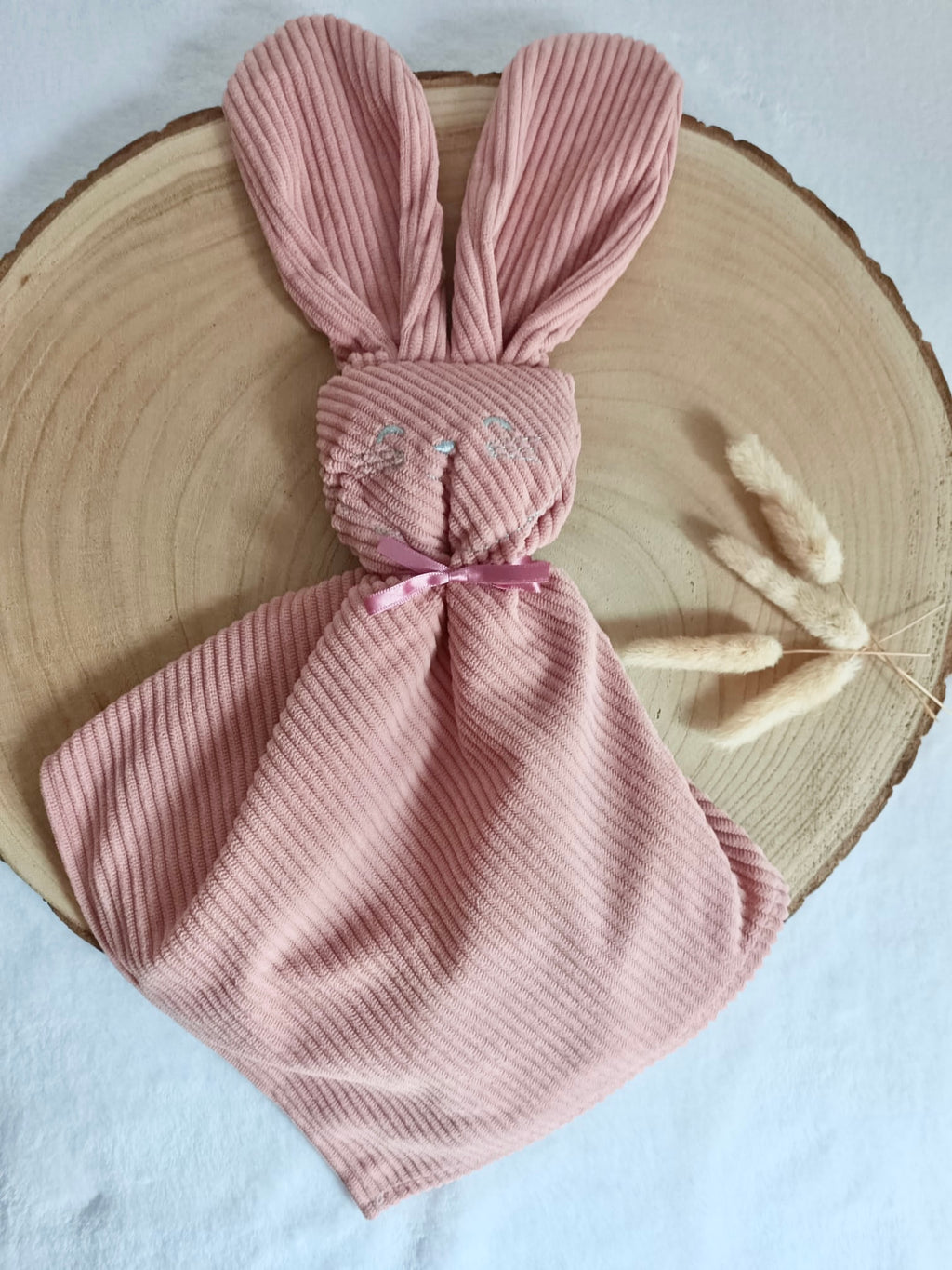 Doudou lapin yeux avec oreilles velours terracotta