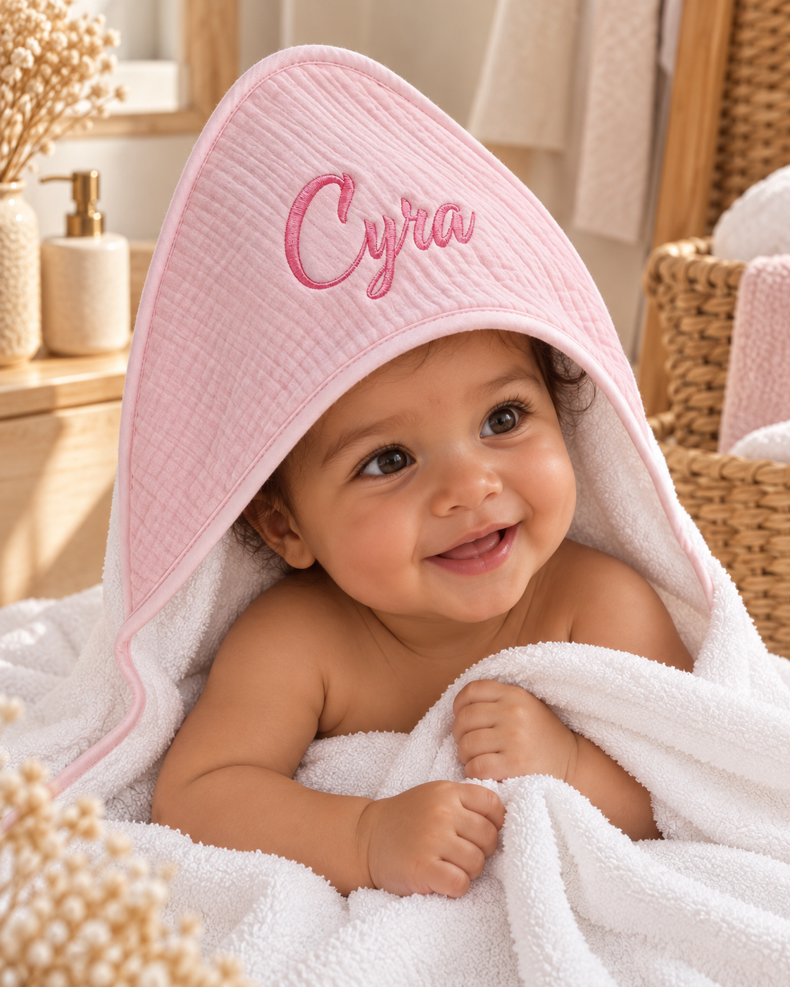 Cape de bain personnalisée bébé en gaze de coton