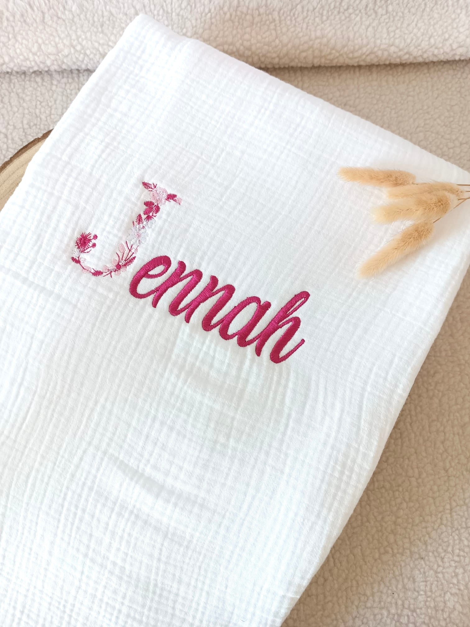 Couverture en gaze de coton et polaire blanc - personnalisable -