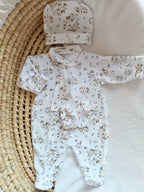 Dors bien velours fleurs de coton tons beige/marron, 3 pièces