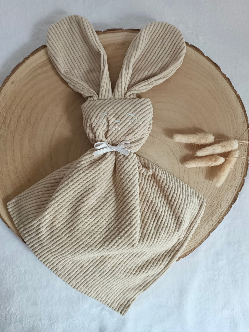 Doudou lapin yeux avec oreilles velours beige