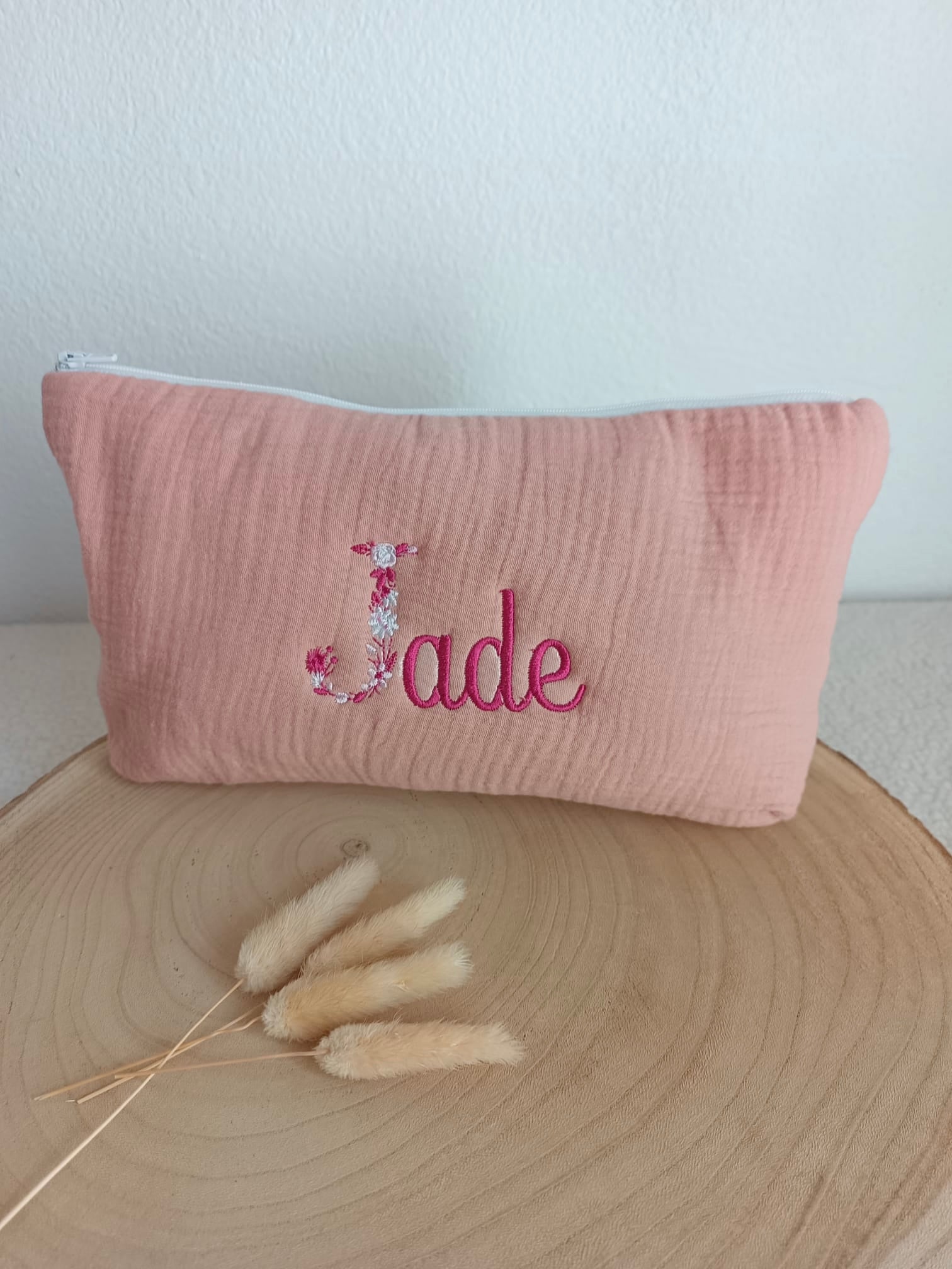 Trousse en gaze de coton terracotta - personnalisable -