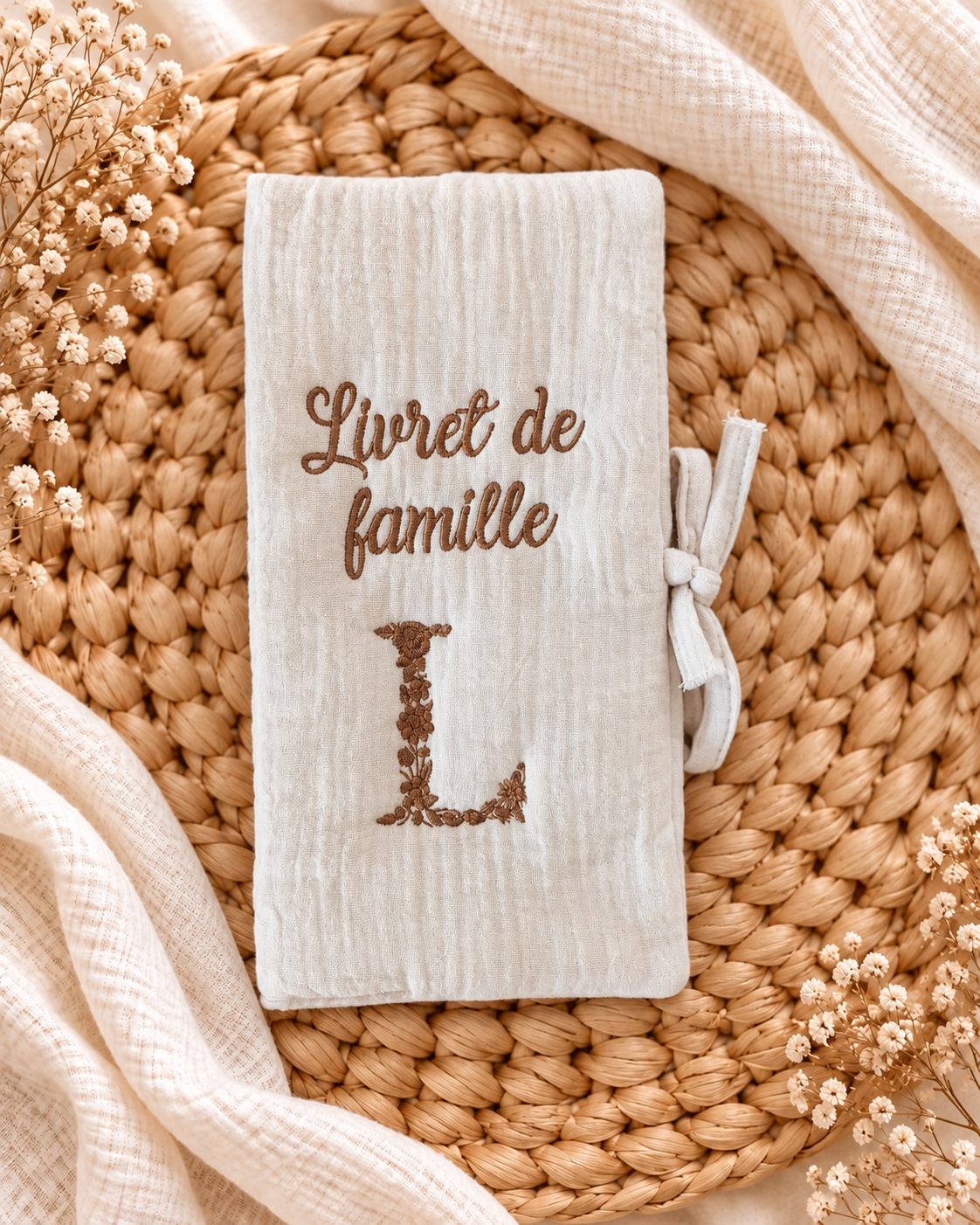 Protège livret de famille personnalisé en gaze de coton