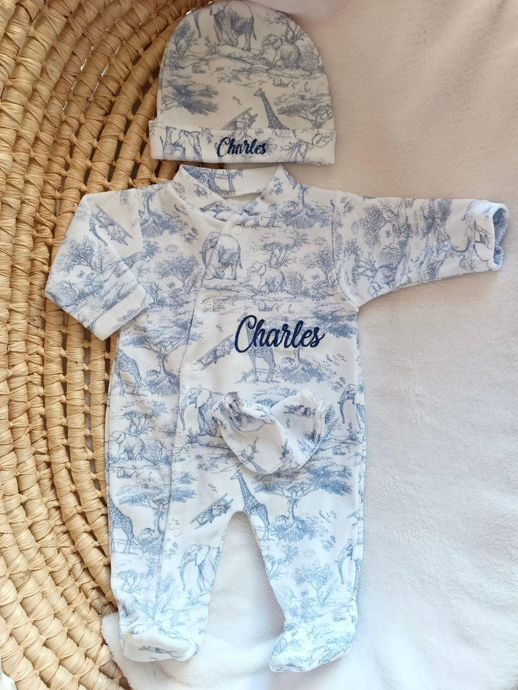 Pyjama bébé velours 3 pièces personnalisé – Safari