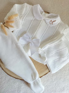 Ensemble complet blanc avec noeud satiné blanc - plusieurs tailles - personnalisable -