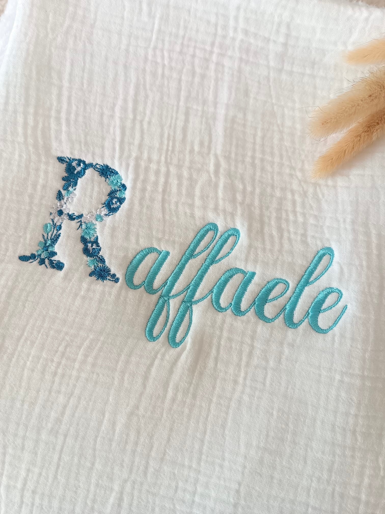 Couverture en gaze de coton et polaire blanc - personnalisable -