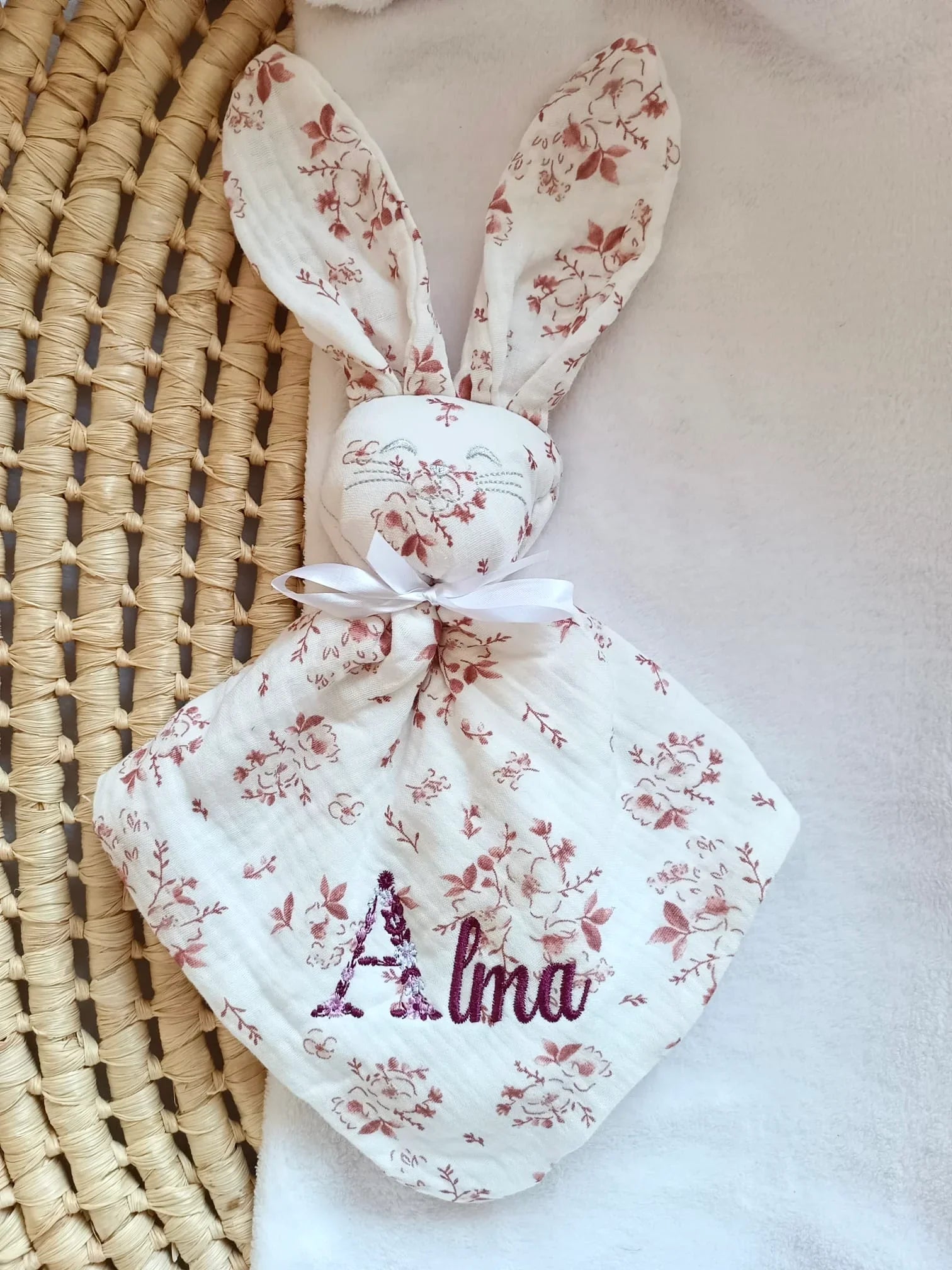 Doudou bébé personnalisé – Fleur de coton