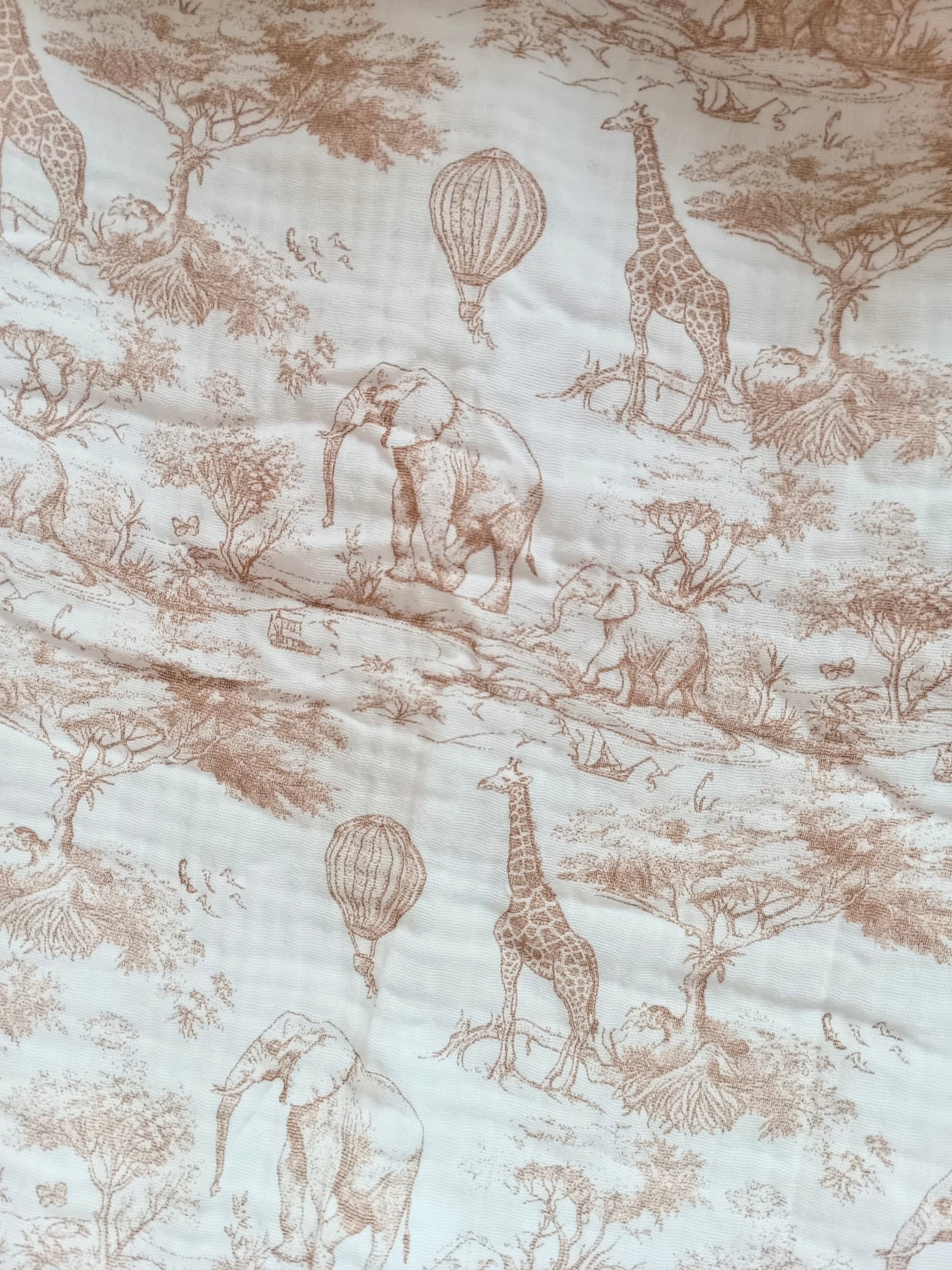 Couverture en gaze de coton safari tons beige et polaire blanc - personnalisable -