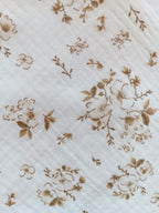 Cape de bain en gaze de coton et polaire fleurs de coton tons beige/marron