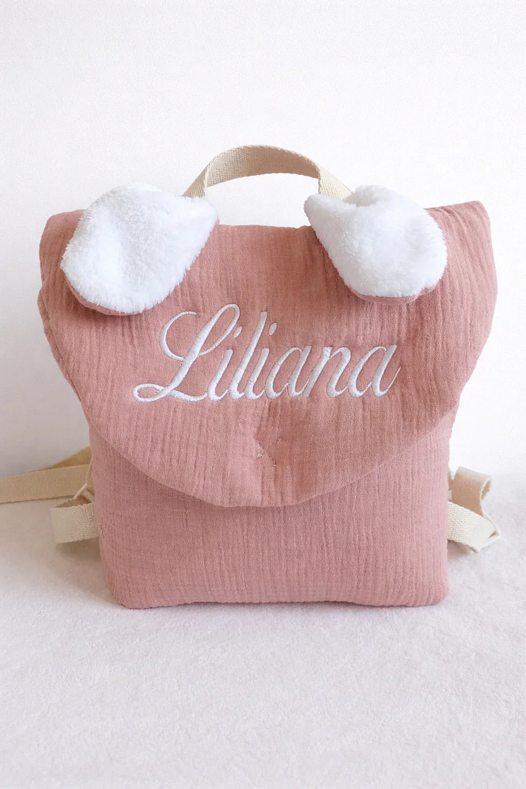 Personalised cotton gauze children's backpack – Bunny ears
