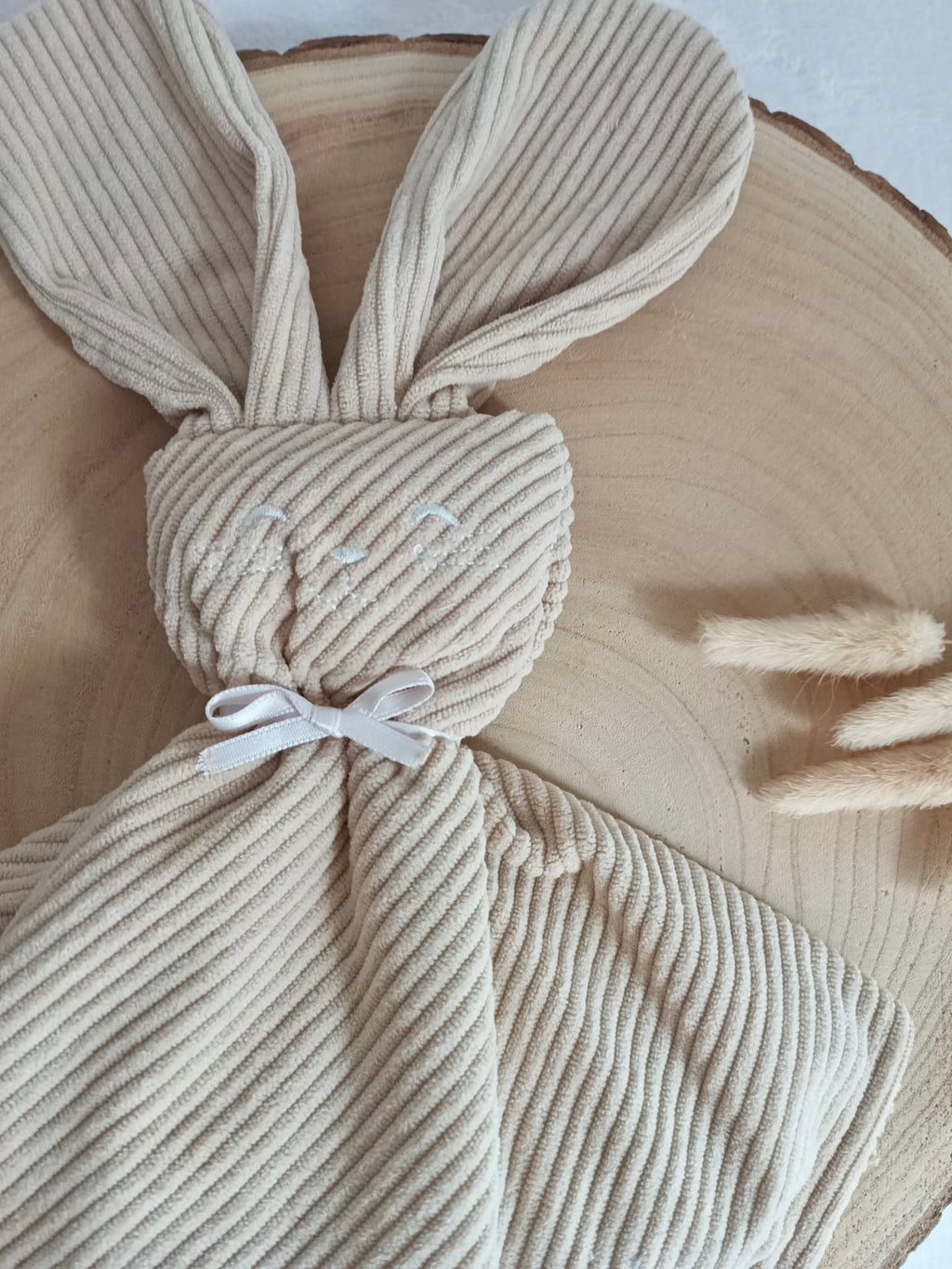 Doudou lapin yeux avec oreilles velours beige