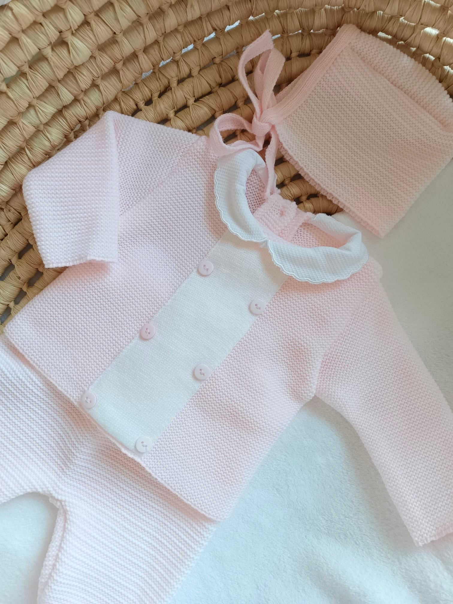 Ensemble complet naissance 0/3 mois, rose avec boutons