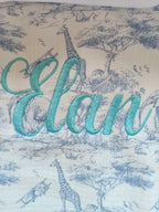 Couverture en gaze de coton safari tons bleuté et polaire blanc - personnalisable -