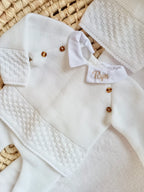 Ensemble naissance en maille personnalisé - Petit Trésor