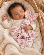 Doudou lapin personnalisé bébé en gaze de coton – Rêve d’Ourson