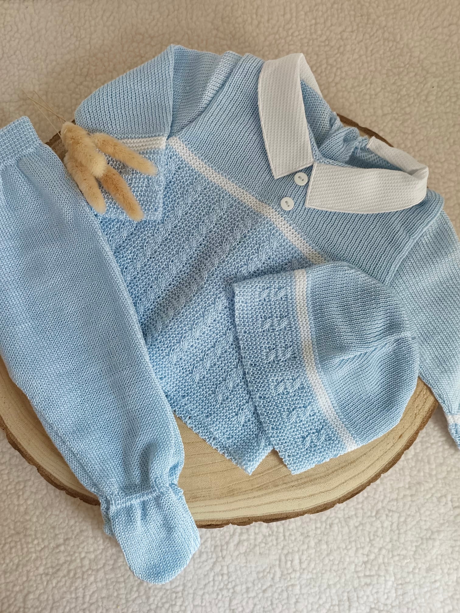 Ensemble complet naissance bleu ciel/blanc 0/3 mois