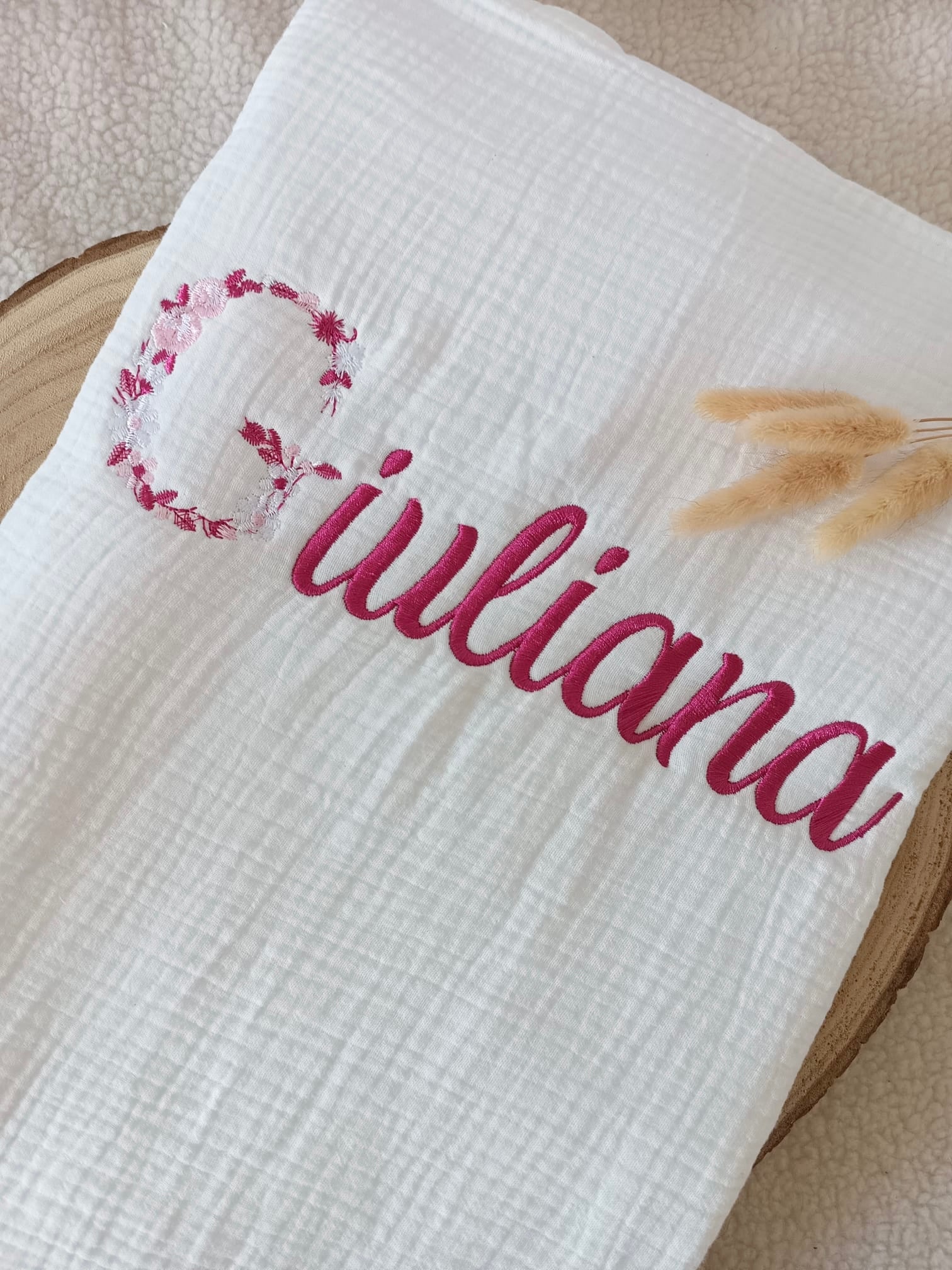 Couverture en gaze de coton et polaire blanc - personnalisable -