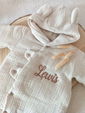 Combinaison pilote en gaze de coton beige avec oreilles - personnalisable - plusieurs tailles -