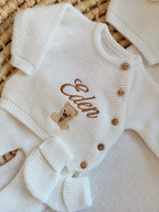 Tenue de naissance personnalisée 4 pièces bonnet oreilles ours – 0-3 mois