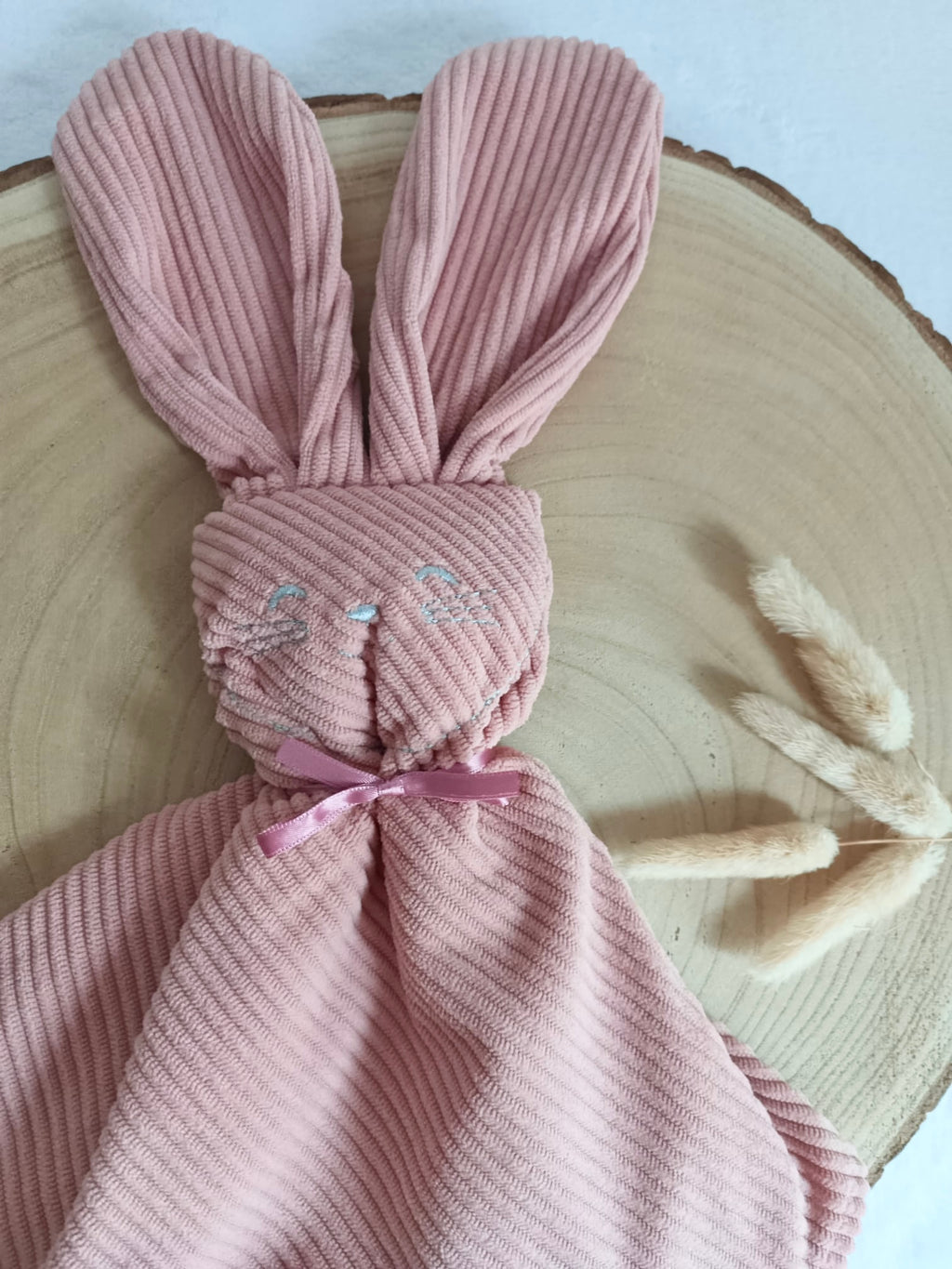 Doudou lapin yeux avec oreilles velours terracotta