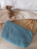 Trousse en gaze de coton bleu denim - personnalisable -