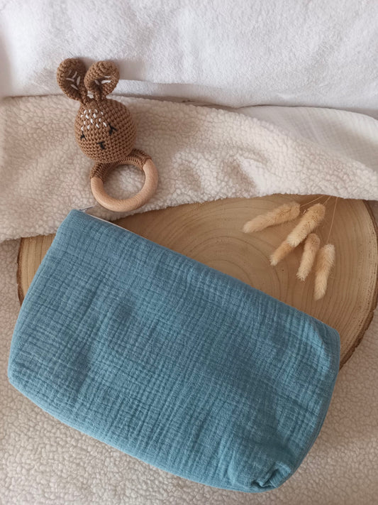 Trousse en gaze de coton bleu denim - personnalisable -