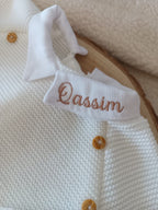 Ensemble complet naissance blanc 0/3 mois avec boutons bois